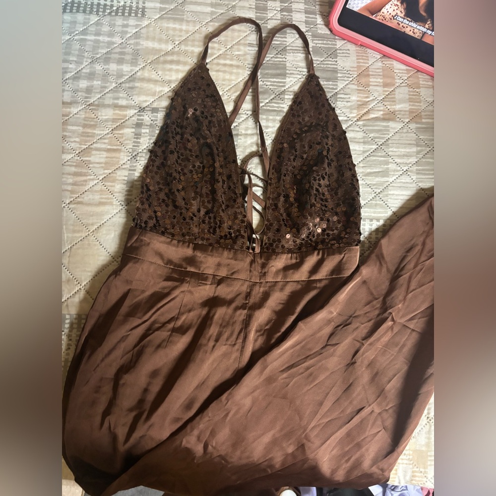 Elegant Brown Sequin Women's Romper